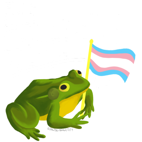 theweefreewomen: sheer-art-attack: click him [id: art of a cartoon frog holding a trans flag in its 