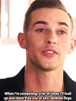 adamrippongifs:What are ice skating groupies like?When I’m competing, a lot of times I’ll look up and there’ll be maybe one or two rainbow flags. (I’m gay, by the way.) I’ll meet the people flying the flags after the competition—nine times