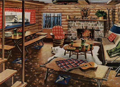 Rooms for better living in basements and basementless houses (1951) An inviting log cabin in the ba