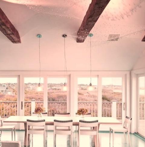 New York Transitional Dining Room Large Transitional Concrete Floor And Blue Floor Great Room Photo With