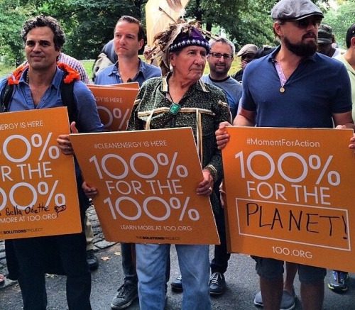 With Mark Ruffalo and Oren Lyons at the People&rsquo;s Climate March for 100% Renewable Energy f