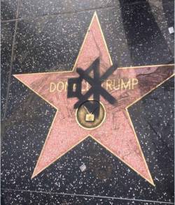 Gokuma:  Pleatedjeans:  Someone Spray Painted A Mute Symbol On Donald Trump’s Hollywood