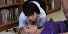 creamyloadsforcumsluts:  she loves surprising girls with her long tongue when they