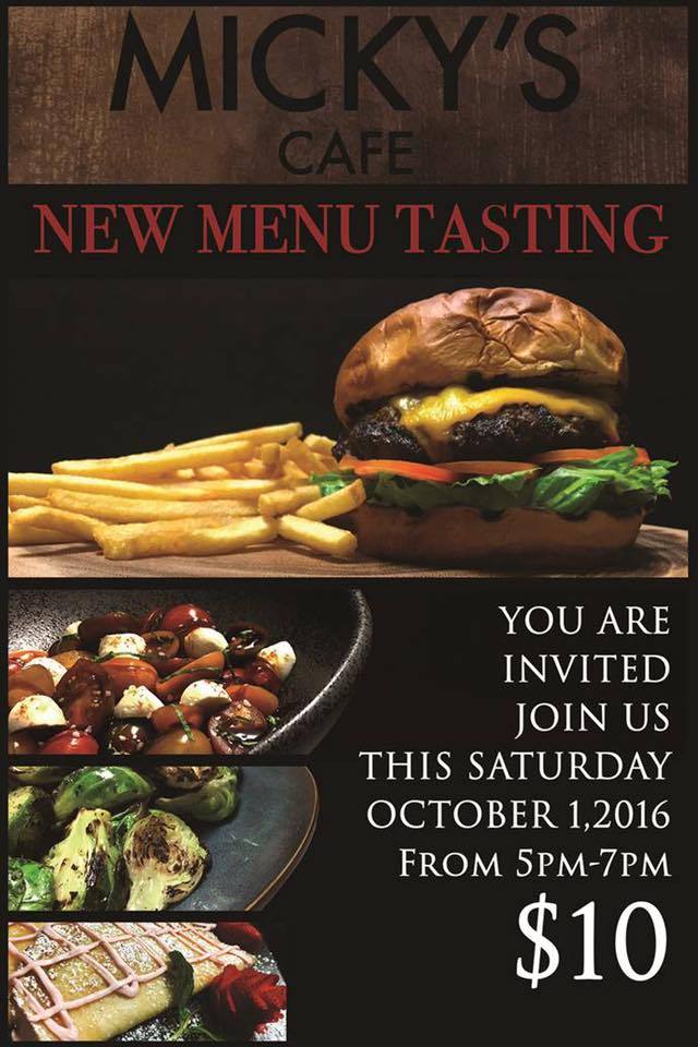 gayweho:  This Saturday 10/1 from 5PM - 7PM join us for a new menu tasting, only