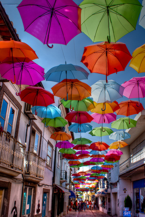 The floating umbrellas of Águeda, Portugal (by mfr).