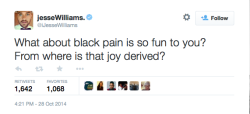 Jessehimself:  Noyoudont: Ijessewilliams: What About Black Pain Is So Fun To You?