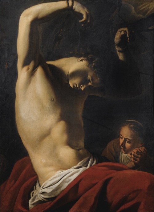 Saint Sébastien.c.1640.Oil on Canvas.102 x 73.5 cm.École Carravagesque.Author unknown.