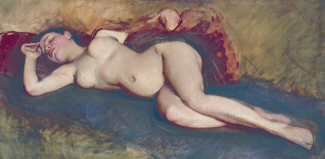 arthistoryeveryday:  Reclining Nude by Frank Duveneck (1892) 