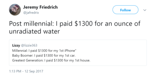 criminaljustish: Uh, correction: Millennial: I paid $1300 for my first semester’s textbooks.