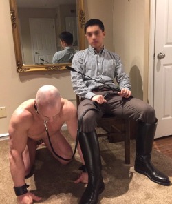 boundandgaggedslave:  247master: I am in the mood to leash you like a dog, and maybe take you out for a walk. Then you will lick my boots clean. FUCK YEH 