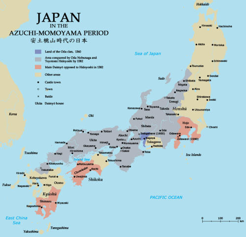 Map of Japan ~1582 during the Azuchi-Momoyama - Maps on