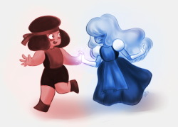 princesssilverglow:  More Ruby and Sapphire! ♥ It was actually only grayscale and I added a color layer because it looked so boring otherwise. I tried coloring it normally but that didn’t turn out well :´DI still got a lot to learn!