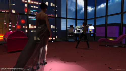 Clare & Talia, Cyberpunk 2027, WIP: Getting the scene right!Tweaking,  tweaking, tweaking…This WIP parts of is a little Cyberpunk story I am working on which I was challenged to put on sale on A3D,… shall I accept the challenge?Get