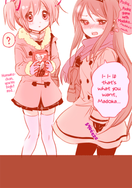 wholesomeyuri: ✧･ﾟ: *✧ Strawberry-Flavored Pocky ✧ *:･ﾟ✧♡ Characters ♡ : Homura Akemi ♥ Madok