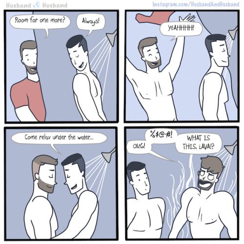 husbandandhusbandcomic:Husband & Husband #89 “My husband is in hot water”