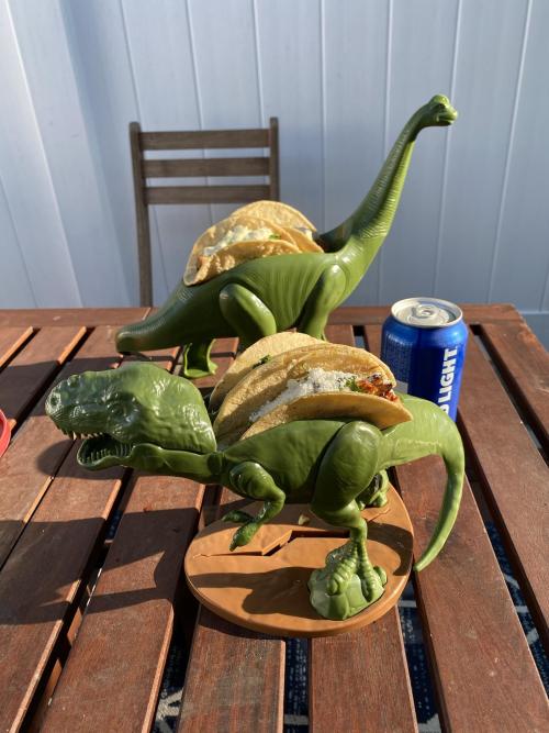 blondebrainpower:  Taco Toting Dinosaurs