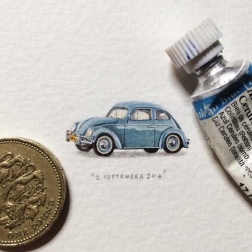 asylum-art-2:  Miniature Watercolor Painting of  Lorraine Loots   					 					 					 				The miniature paintings of the South African artist Lorraine Loots, who for her 365 Postcards for Ants project  decided to create a miniature painting a day for