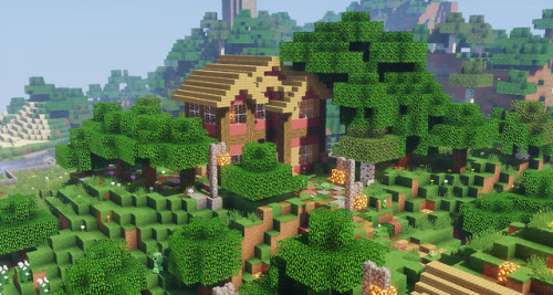 cupcakecraftmc: You can’t show Cobblestone Village without showcasing MizzCrow’s pink house on the h