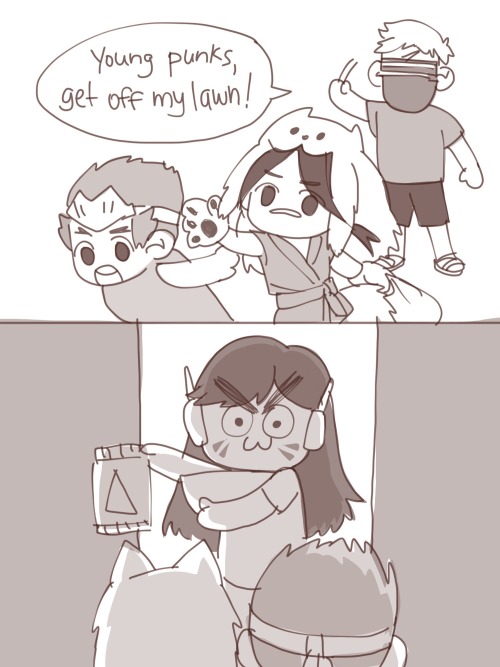 k-owa:its not even close to halloween but heres a short comic about small hanzo and genji on hallowe