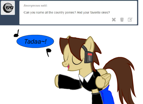 ask-star-singer:  An ask by an Anon featuring ask-swedish-pony, ask-sweden-pony, canada-pony, ask-the-england-ponies (Sorry, it’s deactivated…) and ask-usa-pony.Why name the country ponies I know when I can sing the names?  x3