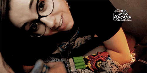 stateofdekay: themissarcana showing off her cute polka dot socks :)