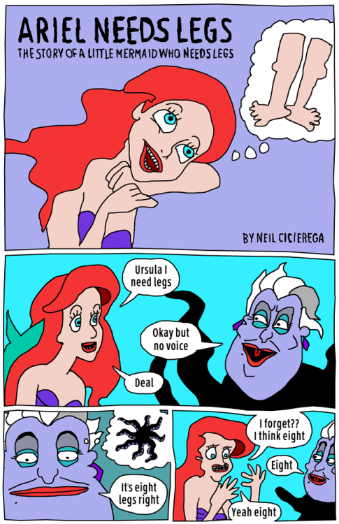 neilcicierega:ARIEL NEEDS LEGSI was gonna make Emmy draw this but she said no so I drew it myself.I’ve never drawn a comic before! edit: WATCH IN MOTION COMIC FORM