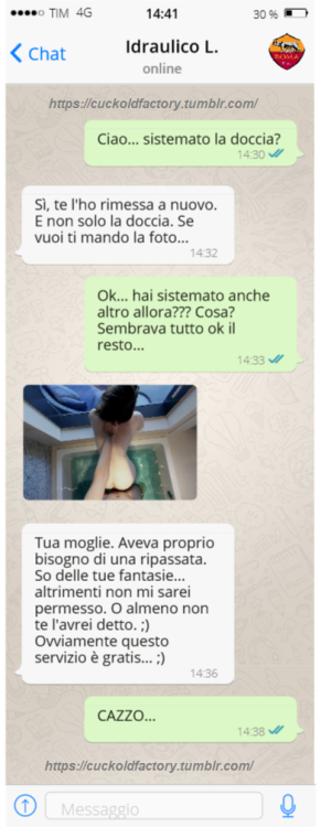 cuckoldfactory:  Corna su WhatsApp: L’Idraulico.  Bisogna stare sempre molto attenti nel riferire le