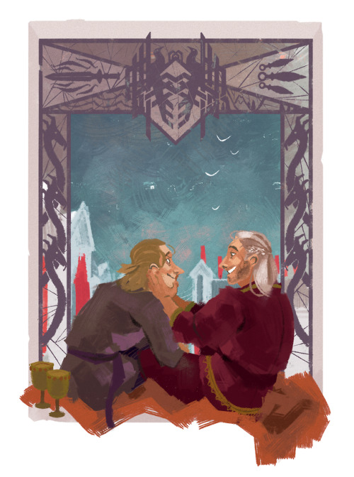 freckled-knights: a second commission for @nuka-nuke - Cyrus Hawke and Anders this time! thanks agai