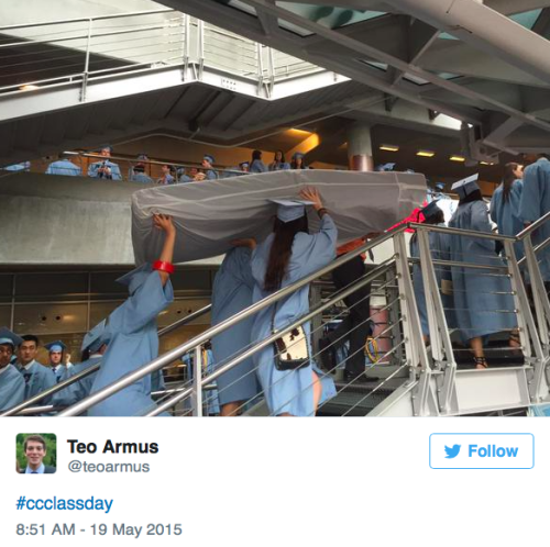 misandry-mermaid: micdotcom: Columbia rape survivor Emma Sulkowicz carried her mattress at graduatio