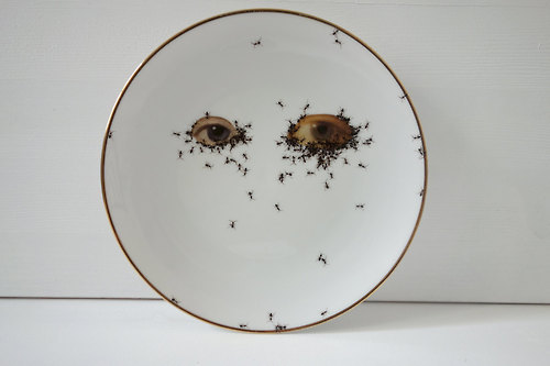 asylum-art:  Porcelain pieces that are infested with hand-painted ants by artistLa Philie  on Etsy German artist Evelyn Bracklow of La Philie decided to combine the elegance of vintage porcelain with the grossness of a horde of ants in a series she calls