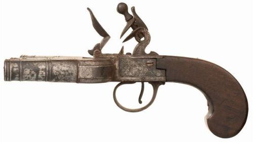 Four barreled flintlock duckfoot volley pistol, early 19th century.from Rock Island Auctions