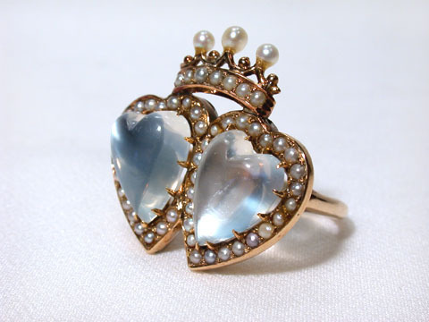 belaquadros:Antique Double Moonstone Heart RingEngland - 1880-1890