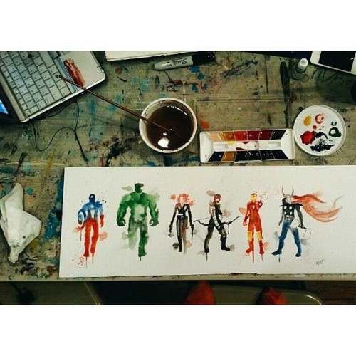 markruffalo:  thegalaxyguardian:  Avengers watercolor; FINISHED (finally) 🙊 #marvel #avengers  This is too cool. Great job.