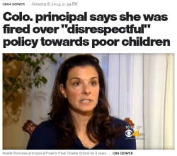 omegakttn:  thinksquad:  LAFAYETTE, Colo. – An elementary school principal says she was fired for protecting children from humiliation. Noelle Roni says she fought against a policy requiring kids to get their hands stamped if they don’t have enough