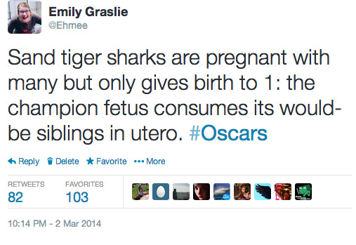 edwardspoonhands:  thebrainscoop:  ICYMI my live-tweeting of the Oscars tonight 