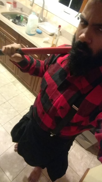 thewolfatethesheep:  So I went out to a kink event Saturday in nothing but flannel, suspenders, boots and my black kilt.   I decided to share some pics I took before heading out. …