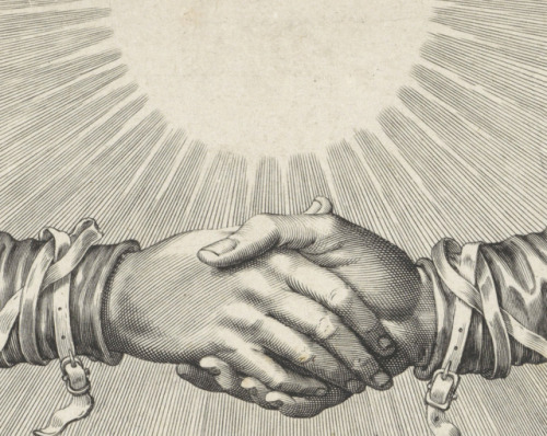 Twee handen met een bedelzak, zinnebeeld der Geuzen (edited detail) - Pieter Serwouters, after Adria