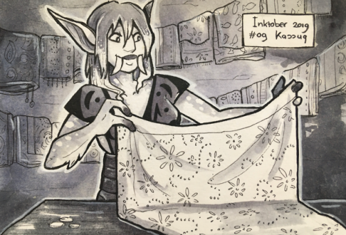 Inktober 9/31 - KassuqKassuq, a Frostmane troll merchant, arranging her wares.My twitter