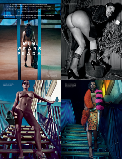 khadds:  howtobeafuckinglady:“Kim Wears Prada”  Kim Kardashian by Steven Klein, LOVE #13 Spring 2015  The last set is my ultimate favorite  &ldquo;Kim Wears Prada&rdquo;?She&rsquo;s wearing nothing!!!! 😂Ella está desnuda