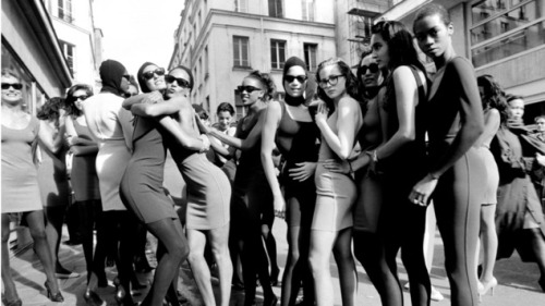 Models after the 1986 Azzedine Alaia show - photo by Arthur Elgort, courtesy of Stanley Wise)