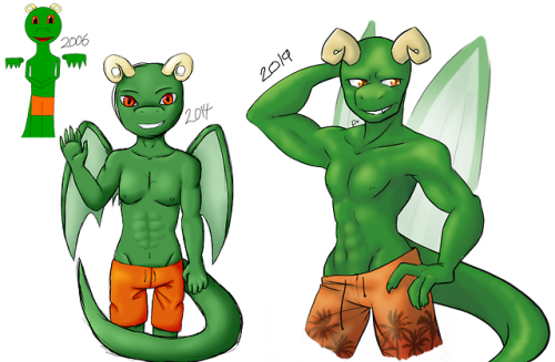 Found an old redraw with some even older original art so i decided to freshen it up with another dragon dudealso this picture confirms i’ve been a furry since the ripe age of at least 9, drawing fucking shirtless dragons on the family computer (sorry not sorry mom) #redraw#improvement#my art#oc#muscular#wings#horns#bathingsuit