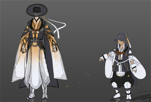 Costume concept design of different martial art schools in the game JX3 inspired by traditional chin