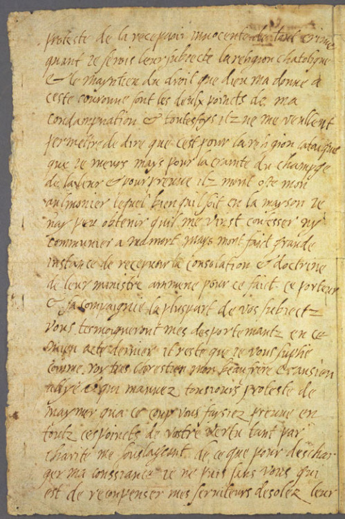 A letter written by Mary Stuart (Mary Queen of Scots) in french to the the brother of her deceased f