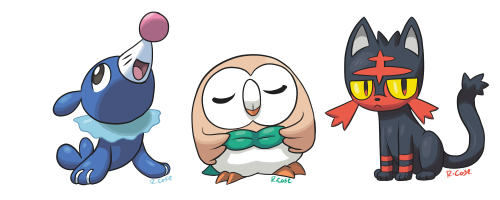 rcasedrawstuffs:  New Pokemon   So yeah there are new pokemon and I thought I would get warmed up by drawing themPopplio, Rowlet and Litten     <3