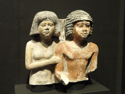 lionofchaeronea:Ancient Egyptian statue of a nobleman and his wife, from the Fifth Dynasty (ca. 2494