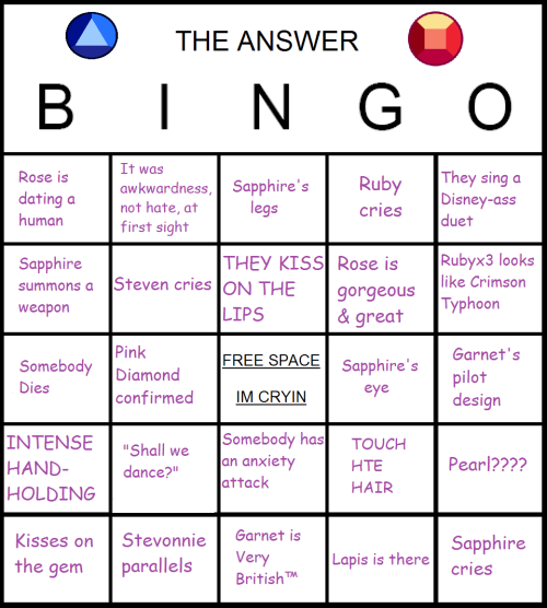 crystal-gems:  shimmervee:  a bingo card because im gay and excited!!!!  !!!!! 