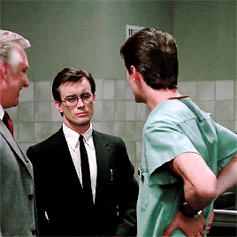 jeffreycombs:Herbert West and Dan Cain’s first and last interactions in Re-Animator (1985) dir. Stua