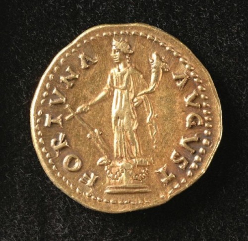 via-appia: Roman Aureus of Emperor Vespasian with Fortuna (Roman personification of chance/luck) on 