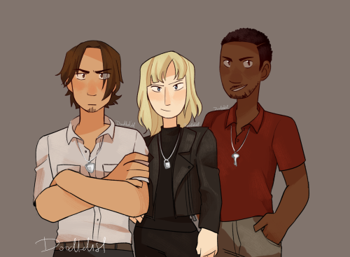 doodle-list:The Ot3 with their new necklaces in the Leverage Redemption trailer because I am really 
