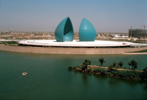 manifest05:  The Al-Shahid Monument in Baghdad by Wajdan Maher in 1983. The monument is built to resemble the characteristic blue domes that adorn the cityscape of Baghdad and represents the national pride of Iraq. It consist of a 40 meter dome cut in